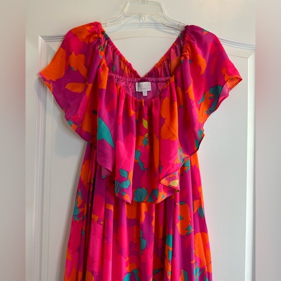 NWT RSVP Sugarlips Fuchsia Floral Off The Shoulder Ruffled Maxi Dress Medium M - Picture 2 of 7